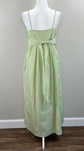 Vince  Sweet Grass Green Bow-Back Pleated Square Neck Midi Dress Medium NWT