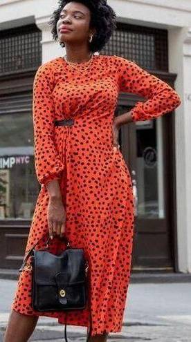 Hunter Bell  Orange Black Animal Print Lawton Polka Dot Ruched Dress Size 0