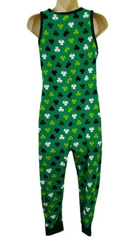 One Piece Snooze Button Shamrock Sleeveless  Pajama Romper Small