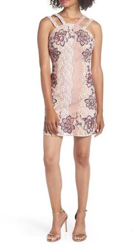 Foxiedox  Georgina Lace Appliqué Sheath Dress In Blush Multi Size 14 NWT