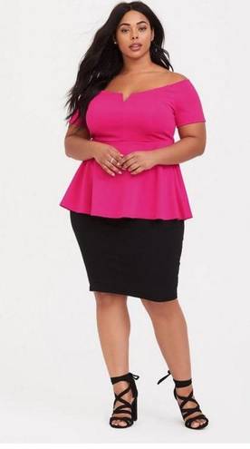 Torrid  Scuba Off-Shoulder V Bar Peplum Top sz 5 5X NWT Career Pink Shirt