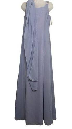 Night Moves Vintage Sz 12 Full Length Maxi Gown Sleeveless Scarf Cornflower Blue Evening