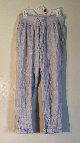 Lou & grey Linen Pull On Drawstring Golf Pants Women Size Small Light Gray & White