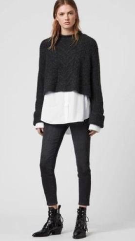 ALLSAINTS  Kalk Gray Layered-Look Sweater Cropped Cable Knit Women’s Size S