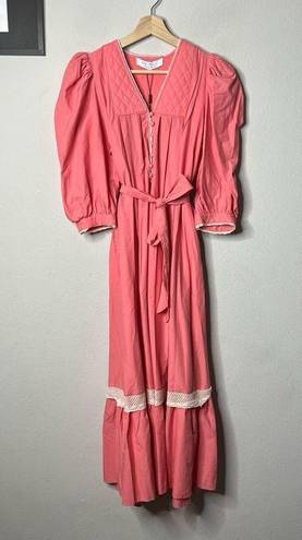 Hunter Bell NEW  Dress Puff Sleeve Lace Trim Bowen Quilted Pink Midi Dress Sz XS