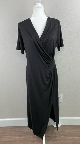 Karen Kane  Solid Black Faux Wrap V-Neck Short Sleeve Midi Dress Size XL