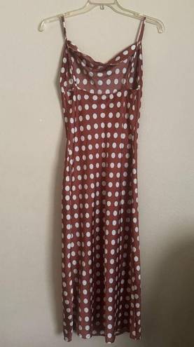 Paper Heart  Spaghetti Strap Copper Dot Satin slip dress Front side slit size M