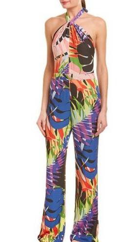 Natori Josie by  NWT Black Leaf Halter Jumpsuit size 16 floral colorful women’s