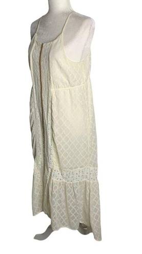 Jolt  Boho Burnout High Low Maxi Dress L Cream Sleeveless Keyhole Elastic Waist