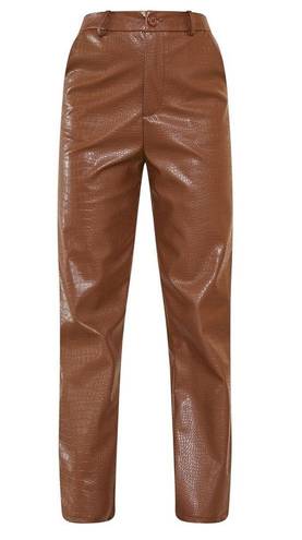 Pretty Little Thing  Brown Chocolate Faux Crocodile Leather High Waist Pants size 2