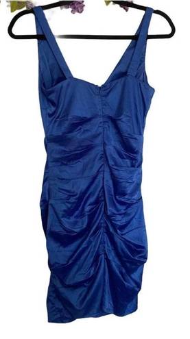 TCEC Blue Fitted Ruched Sheath Cocktail Dress