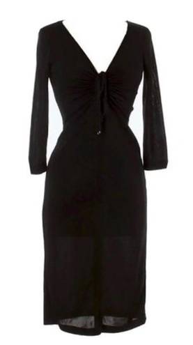 London Times  Black LBD Ruched Sheath Plunge V-Neck Slinky Dress Size 6 Medium