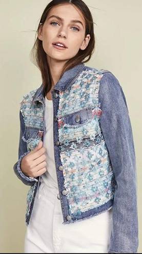 Ramy Brook  Women’s Murray Embellished Denim & Tweed Jacket Raw Edge Blue Combo S