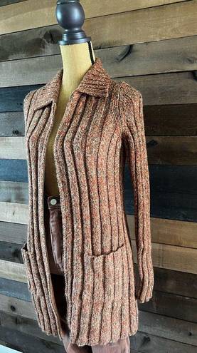 Rena Rowan 90s Orange Knit  Long Zip-Up Collared Cardigan Sweater Size Small