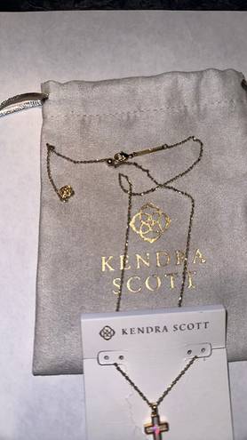 Kendra Scott Cross Gold Pendant Necklace in White Kyocera Opal