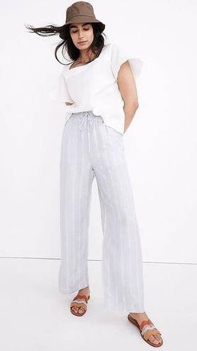 Madewell  Smocked Huston Pull-On Full-Length Pants in Double Stripe Linen White S