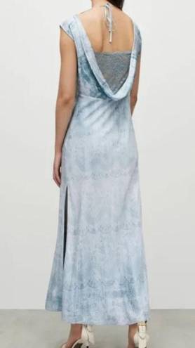 ALLSAINTS NEW $429  Blue Lace Printed Silk Maxi Slip Dress