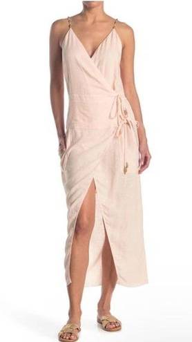 Vix Paula Hermanny  Zoey Linen Midi Dress In Nude Tan Women’s Size XS Flawed