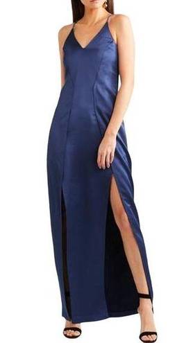 Halston Heritage  Navy Blue Satin Illusion-Back Slit Slip Gown Size 6 New