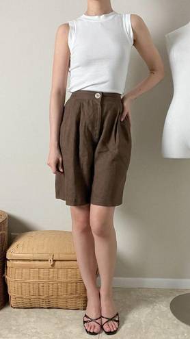 Bermuda vintage 90s brown linen high waisted pleated front  dressy mom shorts