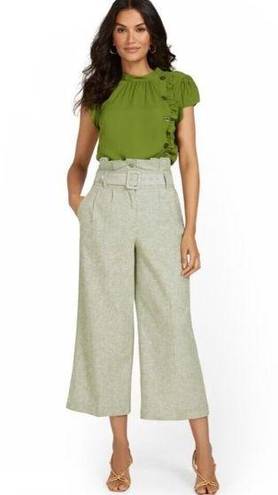 Krass&co NWT NY& Green Paperbag Waist Wide Leg Ankle Pants Wm 16 Linen Blend Belted