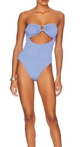 We Wore What NWT  Ruched Bandeau One Piece in Blue Jean
