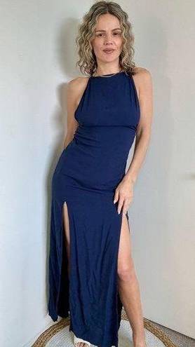 Indah  Double Slit Open Back Maxi Dress in Navy