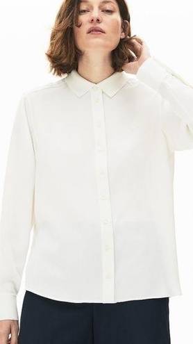 Lacoste  Women's Relaxed Fit Flowy Blouse White Button Down Shirt CF5606-166