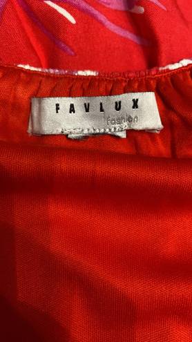 FAVLUX Red/ orange palms long sleevesless dress. M