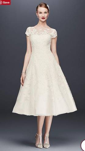 Oleg Cassini Cap Sleeve Illusion Wedding Dress (includes shoes, veil, & belt)