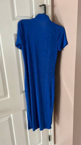 Micas Blue Ruched Button Up Midi Dress