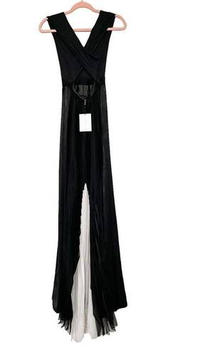 Alexis NWT  Federico Long Pleated Organza Silk Maxi Dress Black White Size XS