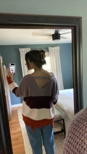 Rue 21 Purple, White, and Orange Striped Sweater