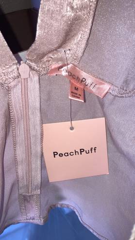 Peach Puff NWT  Silky Velvety Soft V-Neck Back Tie Blouse Women Size Medium Mauve Pink