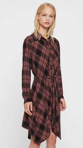 ALLSAINTS  Tala Red Check Plaid Asymmetric Hem Button Shirt Dress XS