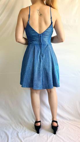 B Darlin Sparkly Glitter Blue Metallic Deep V Plunge Mini Homecoming Dress - 7/8