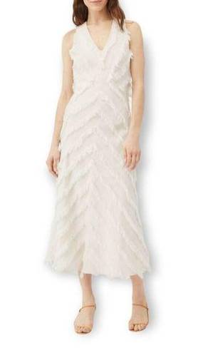 Rebecca Taylor Bias Fringe cream v-neck crisscross straps maxi dress Cream