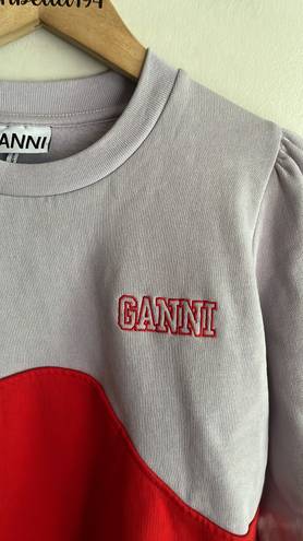 Ganni Embroidered two-tone organic cotton-fleece sweatshirt