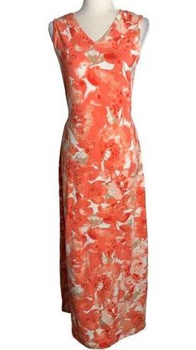 Krass&co Denim  Sleeveless Maxi Dress XXS Orange Floral V Neck Waist Tie Stretch