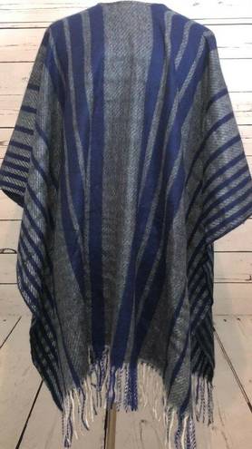 Woolrich  Shawl Cape Fringed Sweater Blue blanket