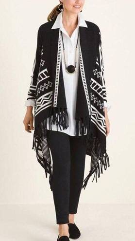 Chico's Chico’s Aztec print open front fringed cardigan front Black White  size XL