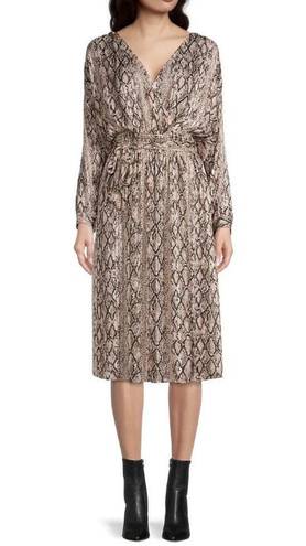 Brochu Walker  Olivia Snake Print Blouson Midi-Dress in Metallic Python