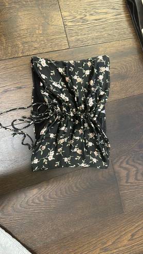 Honey Punch Black Floral Satin Tube Top