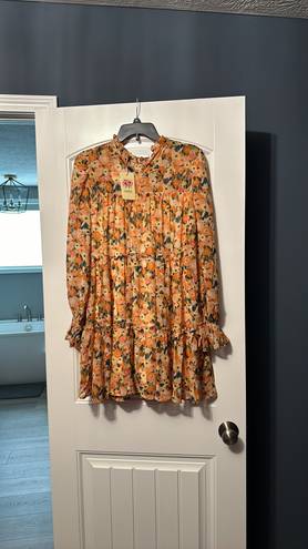 Entro mock neck tiered persimmon dress size small