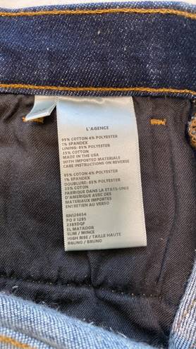 L'AGENCE El Matador Bruno Wash Slim High Rise Raw Hem Blue Jeans Size 25