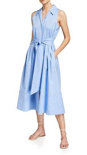 Natori  Cotton Poplin Belted Shirt Dress Midi Length Sky Blue Size S