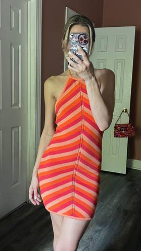 RUNAWAY THE LABEL Crochet Striped Halter Dress