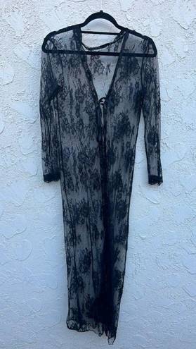 Frederick's of Hollywood Medium black lace tie up long lingerie gown