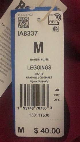 Adidas Originals Size M Preppy Varsity Leggings in Legacy Burgundy