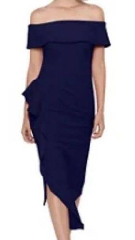 Betsy and Adam NWT Betsy Adam Off The Shoulder Ruffle Dress Navy Blue Size 6